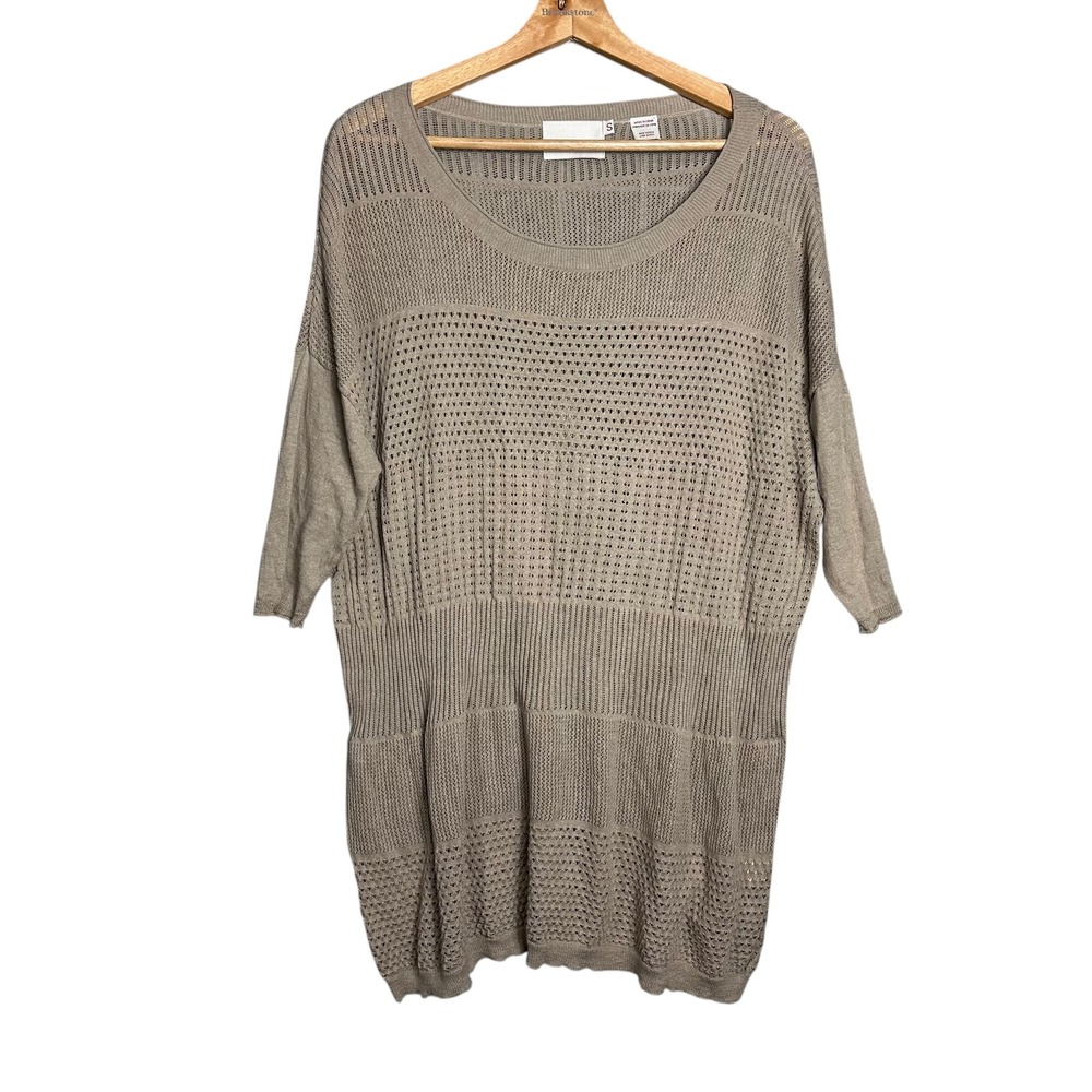 YOON Cotton Cashmere Knit Tunic Sweater Sand Beige S Beach Boho Coastal layering